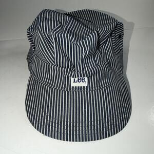 VTG Lee Denim Train Conductor Hat Railroad Stripe Engineer Cap Union Made In USA